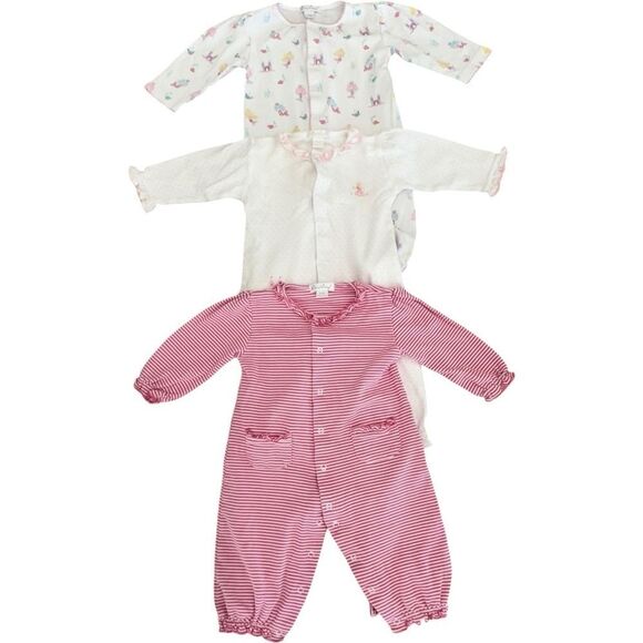 Kissy Kissy Baby Girls Bundle of 3 Cotton One Pieces. 6-9 Months.